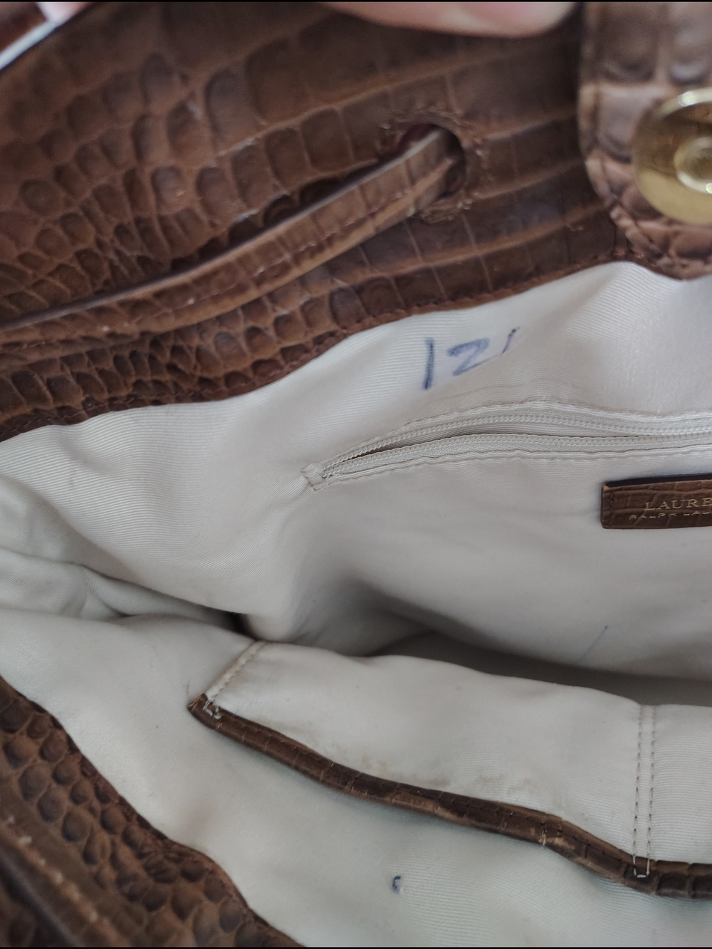 Ralph Lauren Cream & Brown Canvas Drawstring Shoulder Bag - Picture 6 of 6